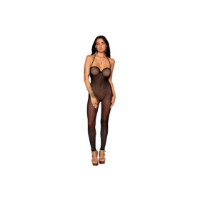 Bodystocking en résille noire, sans couture, avec large décolleté à armature  
